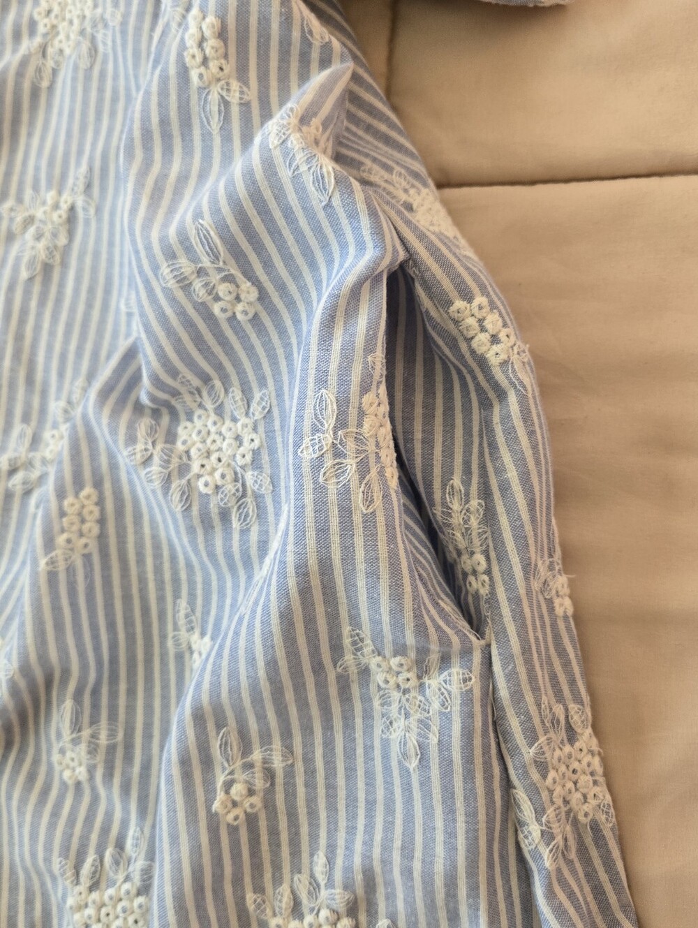 Chic Soul Light Blue Striped And White Floral Embroidered Button Dress 1X - Picture 6 of 10
